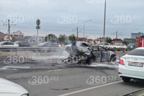 A car carrying gas equipment exploded on the Rostov Highway in Krasnodar.